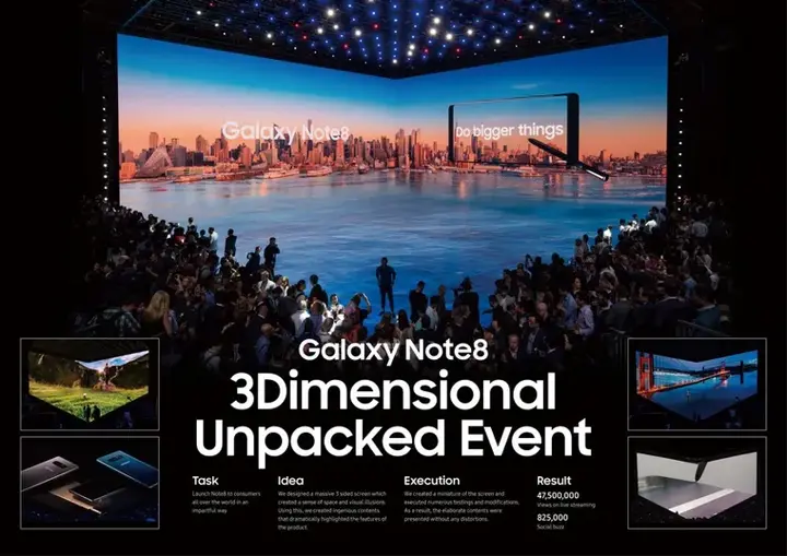 三星 Galaxy Note 8 发布会：3块巨幅LED屏加立体投影，身临其境